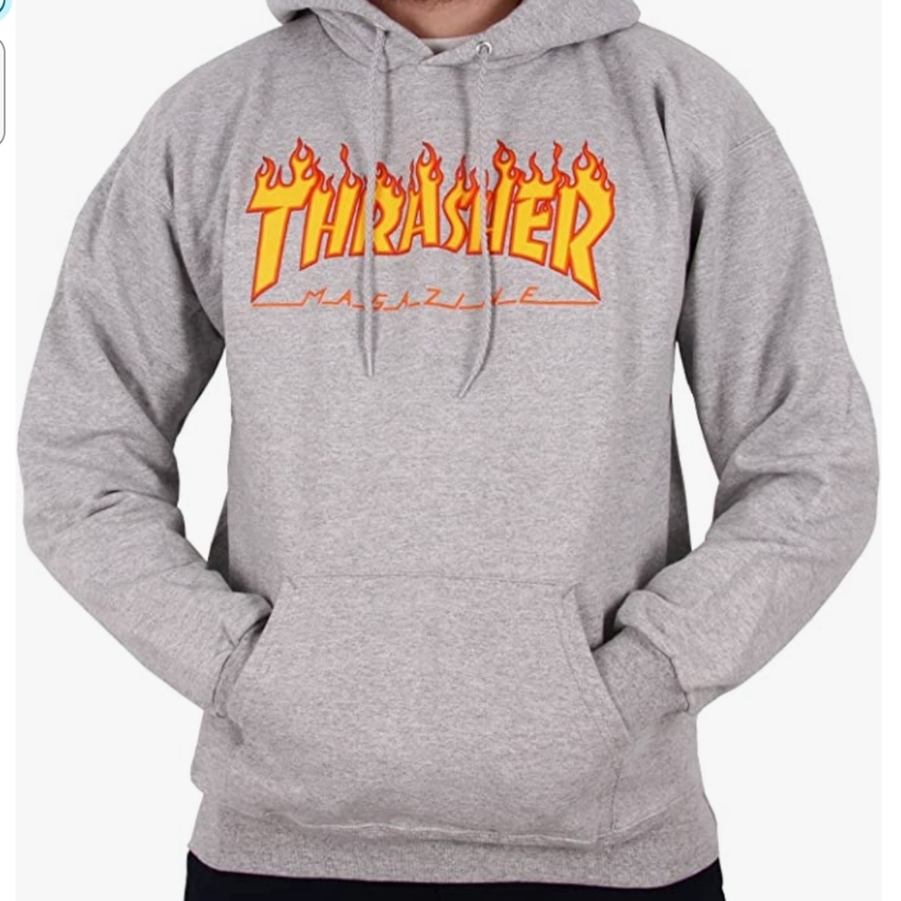 Thrasher Grey Hoodie with Red & Yellow Wild Logo